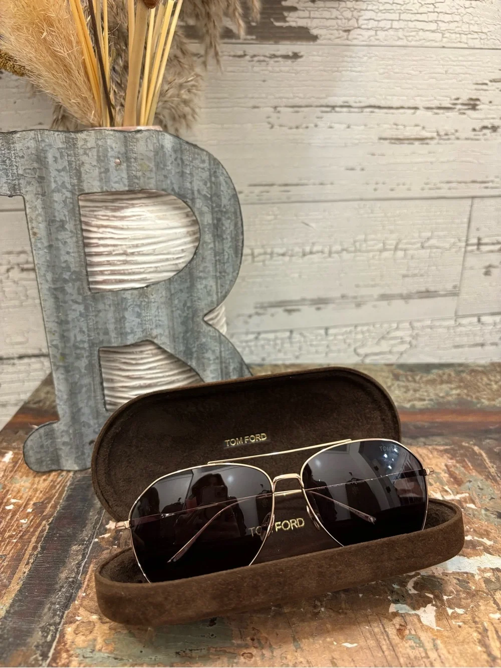 Tom Ford Cyrus Rose Gold Aviator Sunglasses with Brown Case - Dust Wipe Included